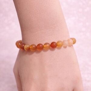 Carnelian Amber-Tone Beaded Stretch Bracelet